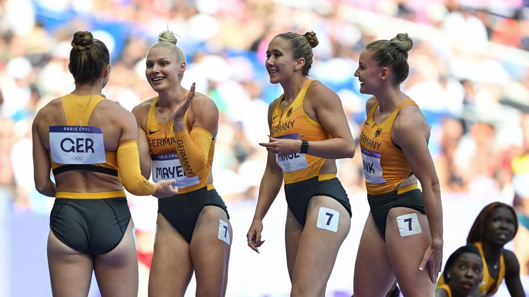 Deutsche 4x100-Meter-Staffel der Frauen landen auf Platz drei.