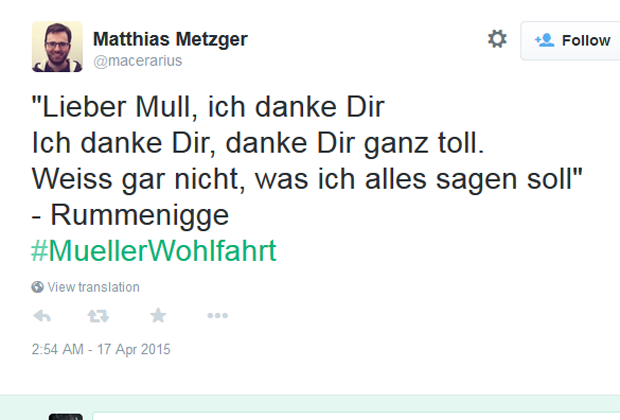 
                <strong>Twitterreaktionen auf das Müller-Wohlfahrt-Aus</strong><br>
                Kleines ausgedachtes Gedicht von einem Twitter-User ...
              