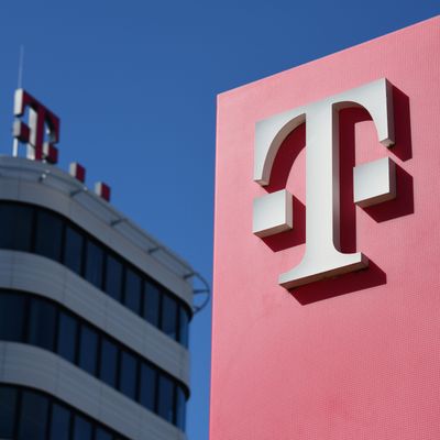 Hamburg, Germany - April 21, 2020: Sign of Deutsche Telekom in Hamburg, Germany - Telekom is a German telecommunications company and the largest telecommunications provider in Europe