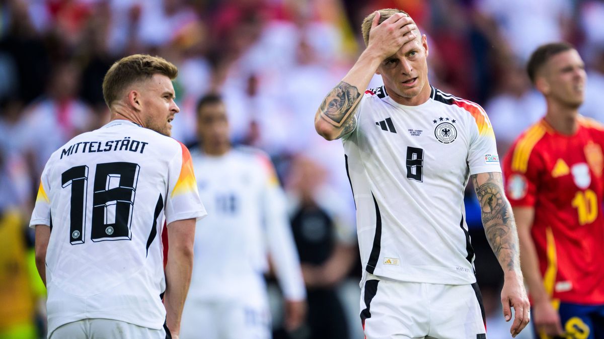 240705 Toni Kroos of Germany looks dejected during the UEFA EURO, EM, Europameisterschaft,Fussball 2024 Football Championship quarterfinal between Spain and Germany on July 5, 2024 in Stuttgart. Ph...