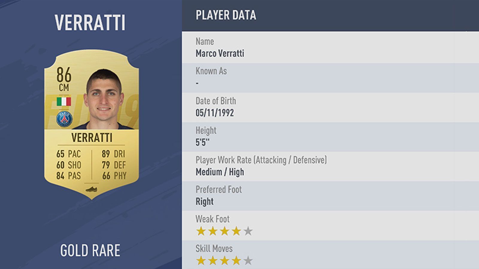 
                <strong>Platz 64: Marco Verratti</strong><br>
                Verein: Paris Saint-GermainRating: 86
              