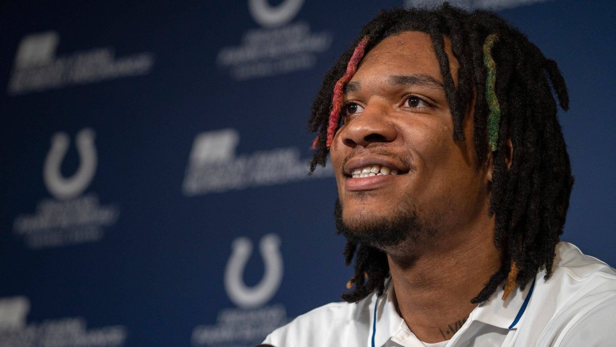 Syndication: The Indianapolis Star Indianapolis Colts Quarterback Anthony Richardson speaks to the media Thursday, Jan. 11, 2024 at the Indiana Farm Bureau Football Center, the Colts Complex. , EDI...