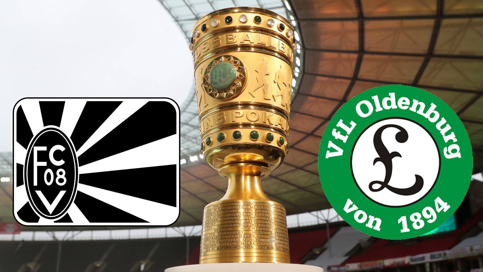 
                <strong>VfL Oldenburg und FC 08 Villingen: Die Zwerge im DFB-Pokal 2021/2022</strong><br>
                Der VfL Oldenburg aus der Oberliga Niedersachsen und der FC 08 Villingen aus der Oberliga Baden-Württemberg zählen zu den unterklassigsten Vereine, die im DFB-Pokal vertreten sind. Oldenburg empfängt Fortuna Düsseldorf, Villingen tritt gegen den FC Schalke 04 an. ran verrät, was ihr über die beiden Fünftligisten wissen müsst.
              