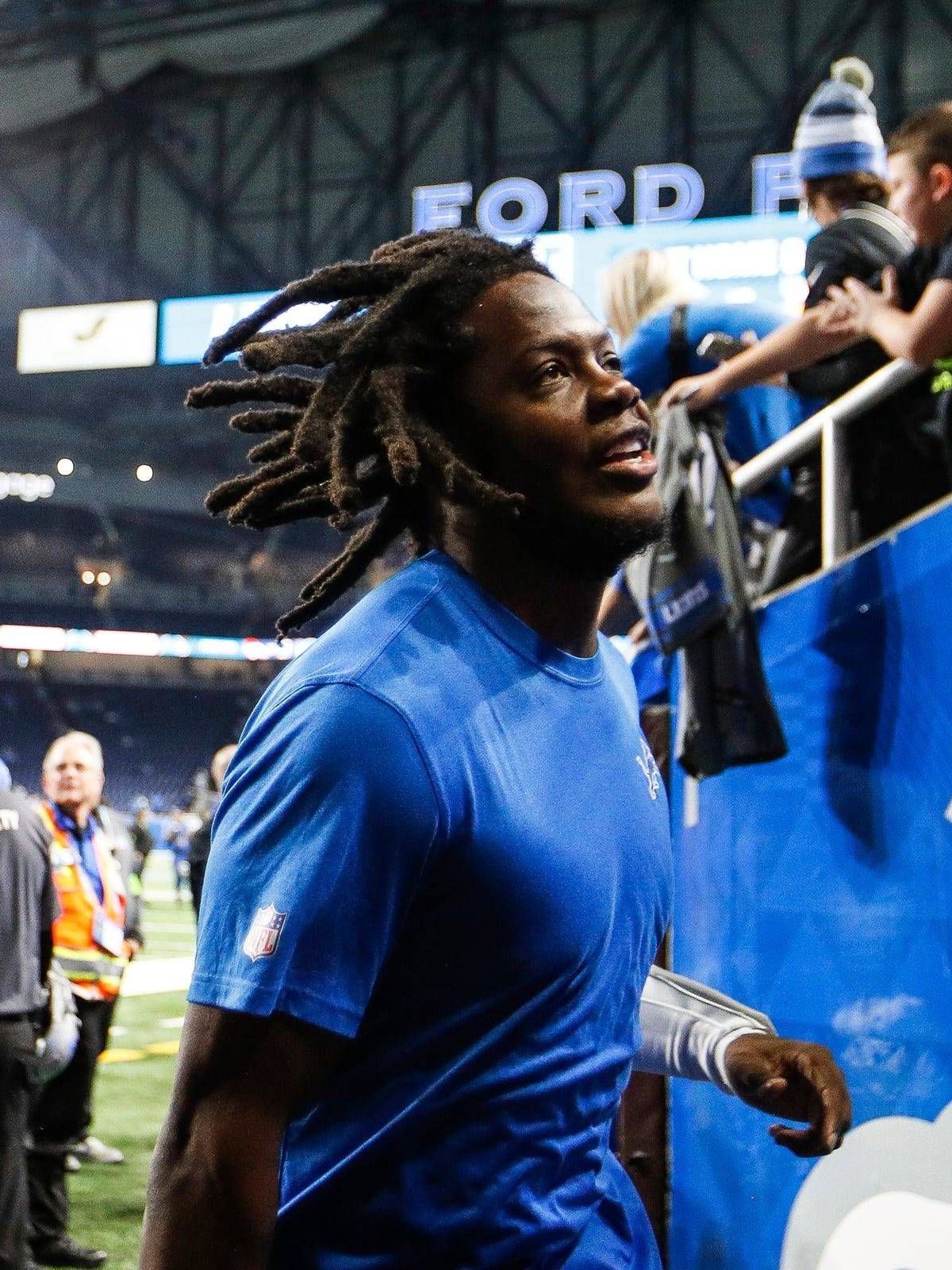 Syndication: Detroit Free Press Detroit Lions quarterback Teddy Bridgewater (10) runs off the field after 42-17 win over the Denver Broncos at Ford Field in Detroit on Saturday, Dec. 16, 2023. , ED...