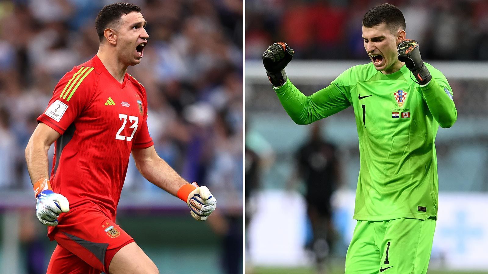 
                <strong>Torhüter: Emiliano Martinez vs. Dominik Livakovic</strong><br>
                Beide Keeper verhalfen ihren Teams mit Paraden im Elfmeterschießen während des Viertelfinals zum Einzug ins WM-Halbfinale. Livakovic war mit drei gehalten Strafstößen im Elfmeterschießen gegen Japan sogar schon Kroatiens Matchwinner im Achtelfinale. Auch deshalb hat der Kroate etwas die Nase vor seinem argentinischen Gegenüber Martinez vorne - 1:0 für Kroatien.
              