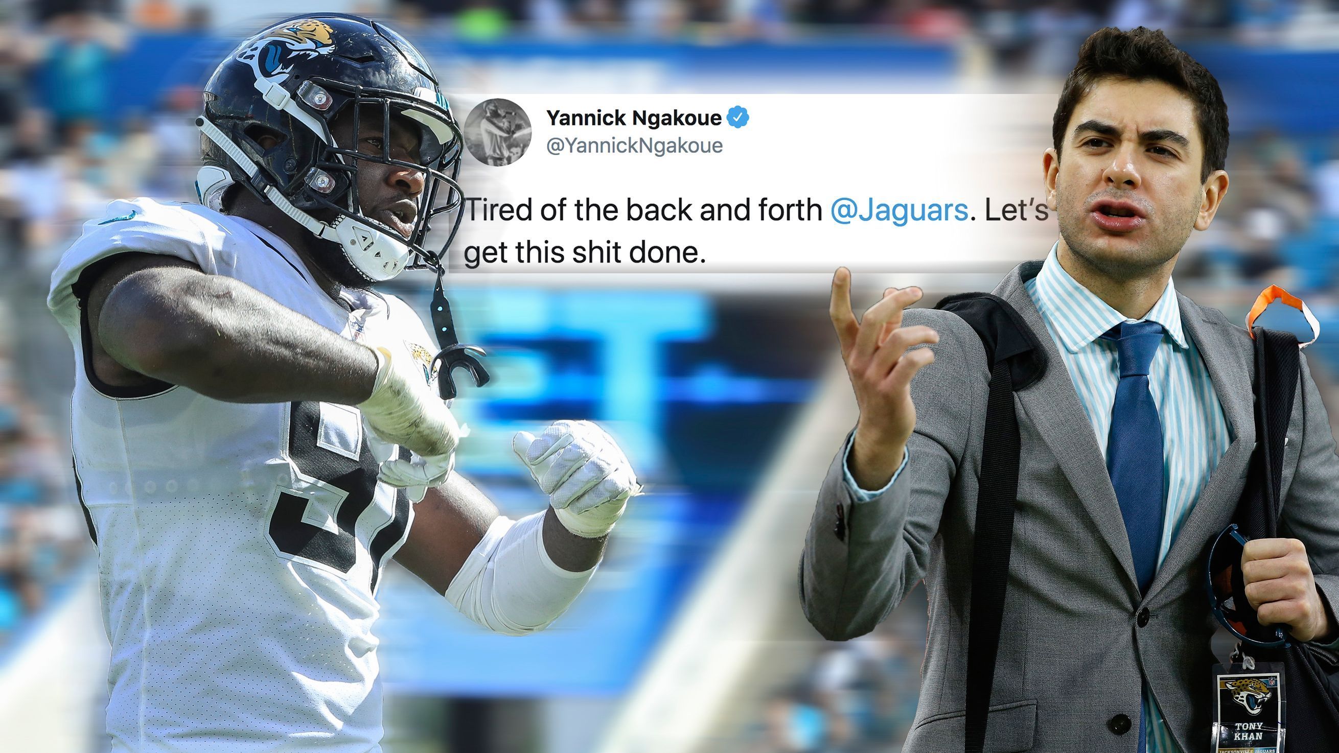 
                <strong>Yannick Ngakoue liefert sich Twitter-Beef mit Sohn von Jaguars-Besitzer</strong><br>
                Defensive End Yannick Ngakoue platzte auf Twitter der Kragen. Er habe die Schnauze voll vom Hin und Her der Jacksonville Jaguars, die ihn mit dem Franchise Tag gebunden haben, obwohl Ngakoue bereits zuvor angekündigt hatte, kein Spiel mehr für das Team absolvieren zu wollen und vehement auf einen Trade pocht.
              