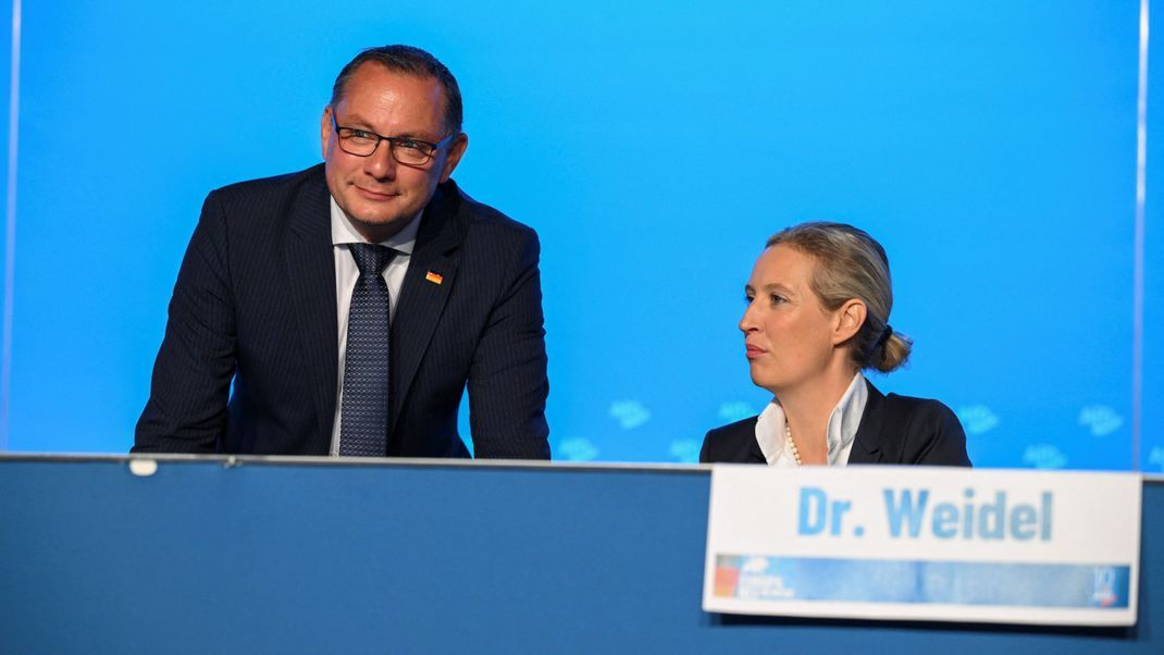 Die AfD rund um Alice Weidel (r.) und Tino Chrupalla verlangt für die ihr nahe stehende Desiderius-Erasmus-Stiftung (DES) auch eine staatliche Förderung.