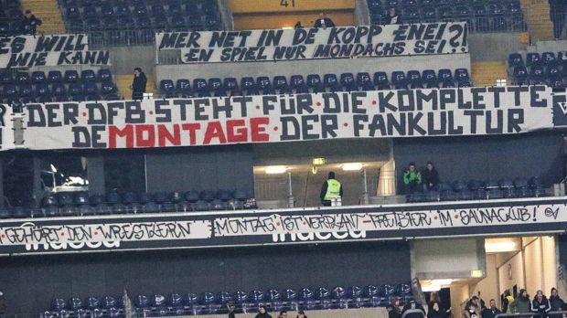 
                <strong>"Fehlt nur noch Helene": So protestieren die Eintracht-Fans gegen Montagsspiele</strong><br>
                
              