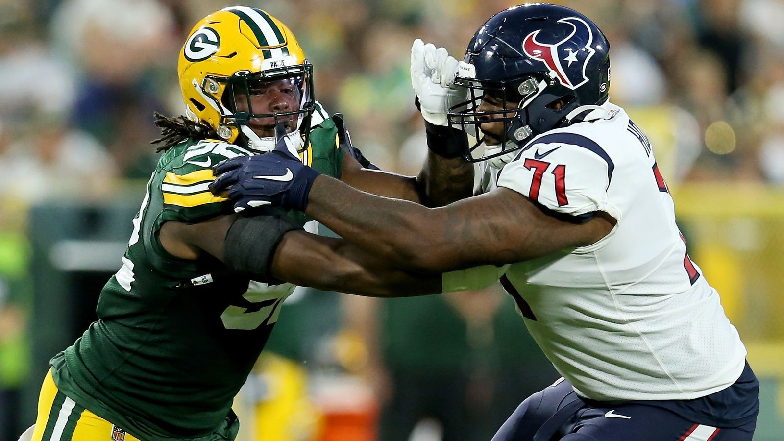 
                <strong>Packers wollen gegen Texans Wiedergutmachung</strong><br>
                In Woche sechs setzte es für die Green Bay Packers bei den Buccanneers eine empfindliche Niederlage. Aaron Rodgers warf sogar zwei Interceptions. Gegen die Texans um Quarterback Deshaun Watson muss die O-Line der Packers ihren Quarterback wieder besser beschützen. Die Kritik von Rodgers dürfte aber gefruchtet haben. ran-Tipp: Sieg der Packers
              