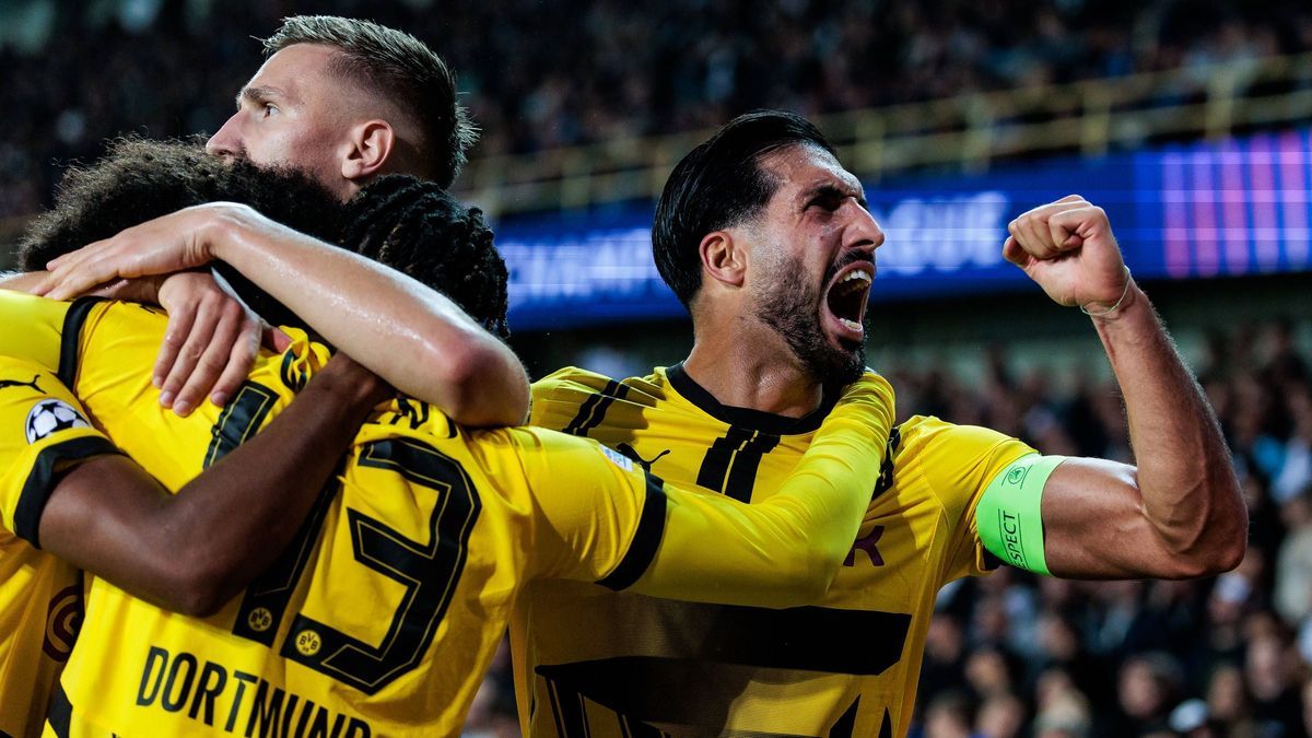 UEFA Champions League: Club Brugge - Borussia Dortmund; 18.09.2024 Jubel zum 0:1 durch Jamie Gittens (Borussia Dortmund, 43) Emre Can (Borussia Dortmund, 23) Jubelfaust UEFA Champions League: Club ...