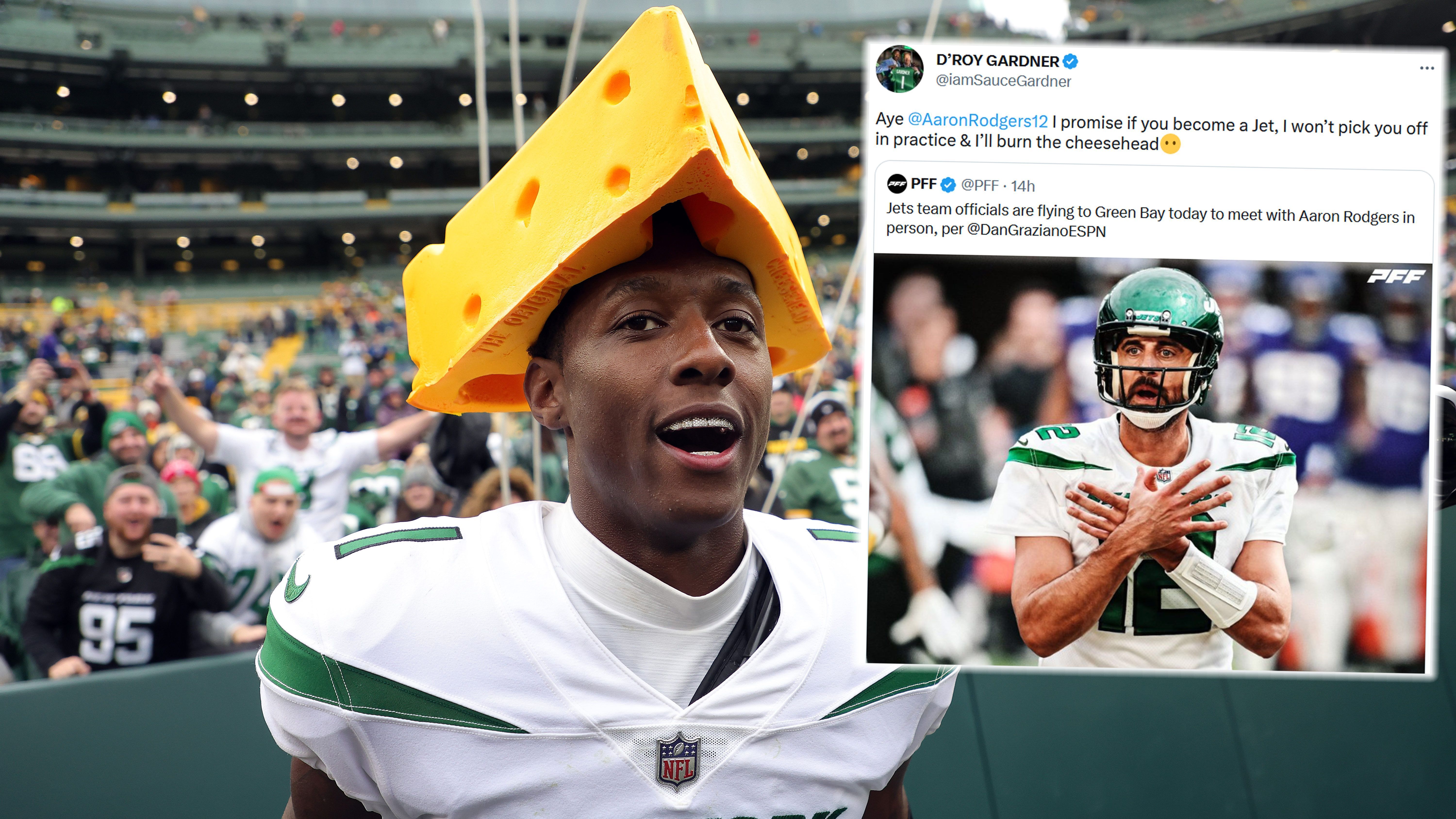 
                <strong>Jets-Star Sauce Gardner lockt Aaron Rodgers nach New York</strong><br>
                Cornerback Sauce Gardner von den New York Jets hat offenbar richtig Bock auf Aaron Rodgers. Bei Twitter markierte Gardner den Star-Quarterback und schrieb: "Hey, Aaron Rodgers. Ich verspreche dir, dass ich deine Pässe im Training nicht abfangen und den Cheesehead verbrennen werde, wenn du zu den Jets wechselst." Den Cheesehead - das Markenzeichen von Rodgers' Green Bay Packers - hatte Gardner in der vergangenen Saison nach dem 27:10-Sieg der Jets bei den Packers aufgezogen und damit für Aufsehen gesorgt. Berichten zufolge ist ein Wechsel von Rodgers nach New York nicht ausgeschlossen. Der Quarterback soll sogar bereits mit den Jets gesprochen haben.
              