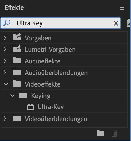 Jetzt brauchst du den Effekt "Ultra Key".