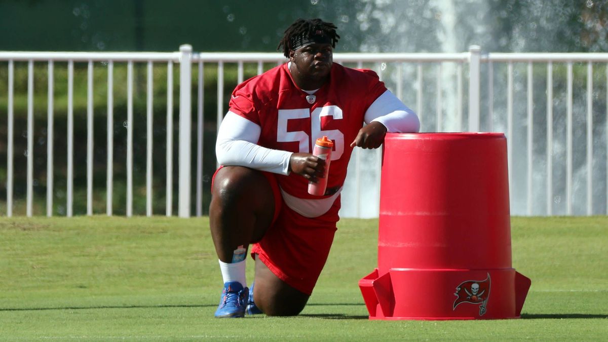NFL, American Football Herren, USA Tampa Bay Buccaneers Minicamp Jun 11, 2025; Tampa, FL, USA; Tampa Bay Buccaneers defensive tackle Desmond Watson (56) works out at One Buc Place. Tampa One Buc Pl...