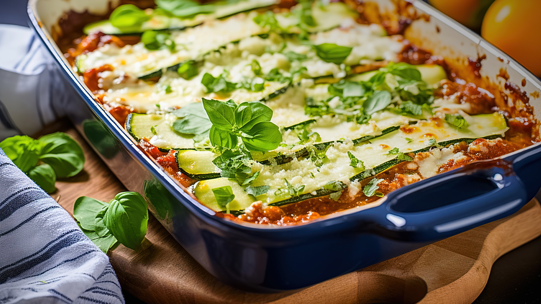 Yummy! Diese Lasagne mit Zucchini, Tomaten und Kokosmilch schmeckt nicht nur köstlich, sondern eignet sich auch perfekt für deine Diät.
