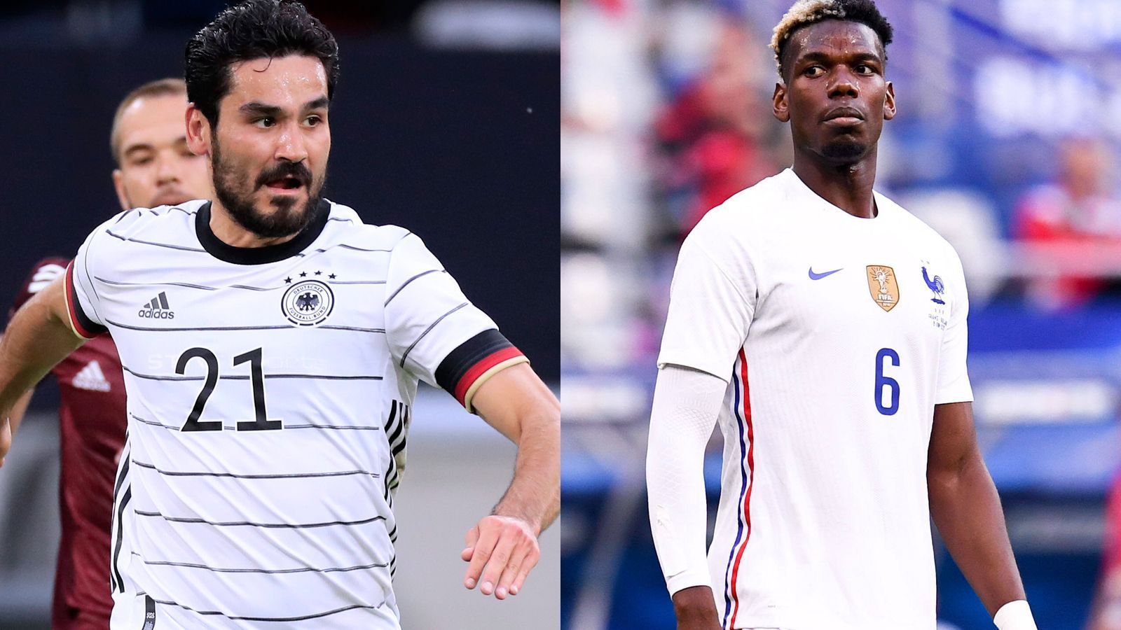 
                <strong>Mittelfeld: Ilkay Gündogan vs. Paul Pogba</strong><br>
                Gündogan hat den großen Triumph mit City beim 0:1 im CL-Finale gegen den FC Chelsea verpasst, spielte aber eine seiner stärksten Saisons, war als Antreiber auch noch torgefährlich. Auch Pogba ist an guten Tagen fraglos ein spielstarker Ballverteiler, erst recht in Kombination mit seinem Partner Kante. Es gibt aber eben auch oft die schlechteren Tage des schlampigen Genies. Vorteil Deutschland, 6:3.
              