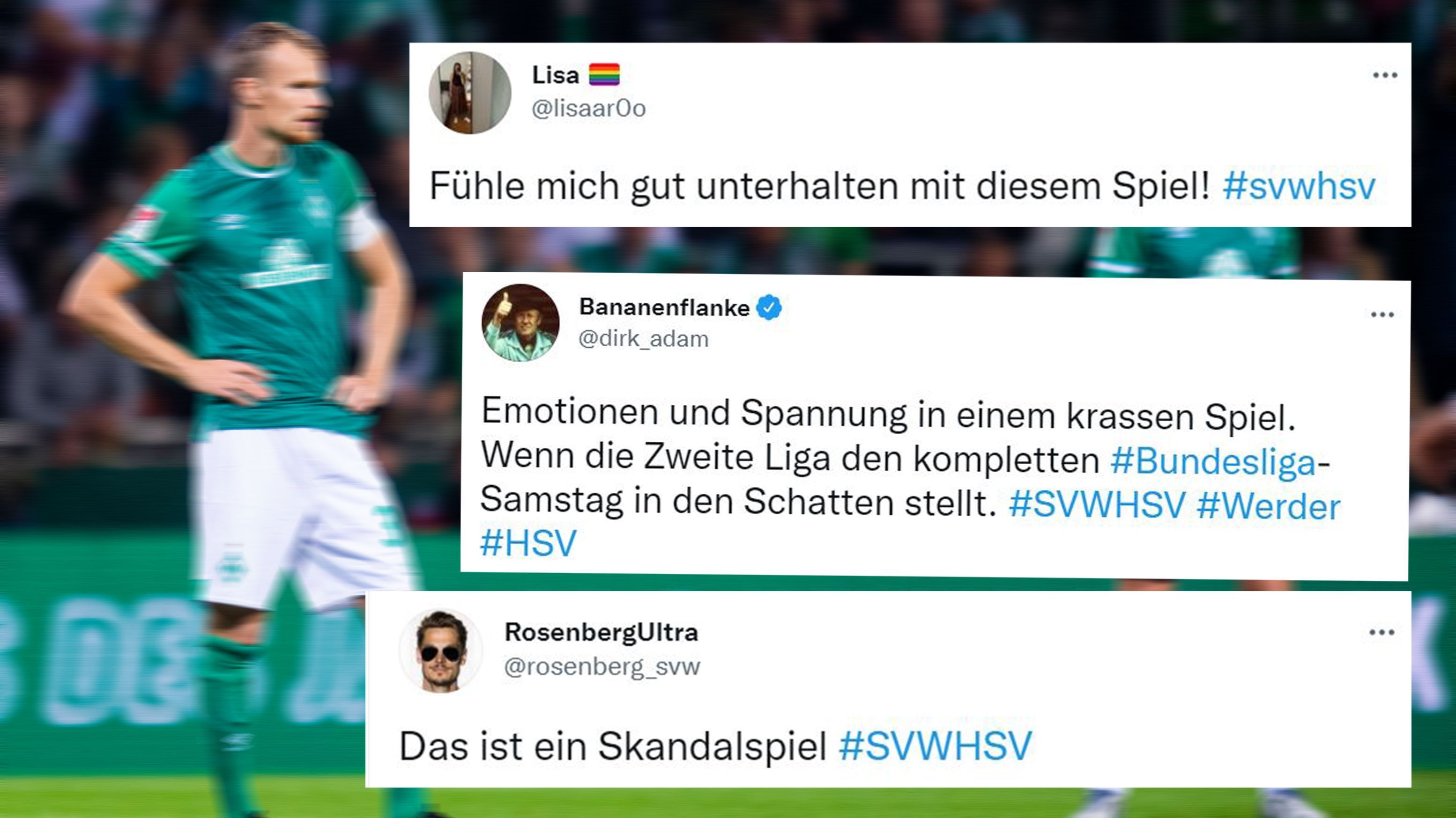 
                <strong>"Skandalspiel" - Netz dreht bei irrem Nordderby völlig durch</strong><br>
                Das Nordderby ist zurück! Erstmals seit über drei Jahren stehen sich Werder Bremen und der Hamburger SV wieder in einem Pflichtspiel gegenüber. Und das Duell hatte alles, was das Fußballherz begehrt. Unter dem Strich gewinnt der HSV mit 2:0. Eine Vielzahl von Szenen sorgen für Diskussionen. ran hat die Netzreaktionen zusammengefasst. 
              