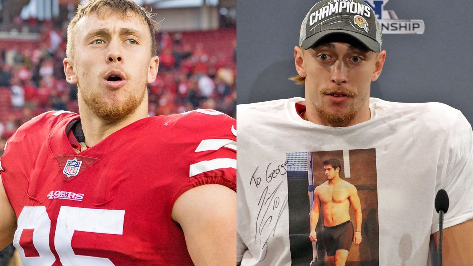 
                <strong>George Kittle</strong><br>
                George Kittle wurde bereits in seiner ersten Saison von Coach Kyle Shanahan zum Starting-Tight-End ernannt, nachdem er in der fünften Runde von den 49ers gedraftet worden war. Kittle zahlte das Vertrauen eindrucksvoll zurück und entwickelte sich zu einem der besten Tight Ends in der NFL. Auch seinen Humor hat er dabei nicht verloren, so hatte er nach dem Einzug in den Super Bowl ein T-Shirt an, auf dem sein Quarterback Jimmy Garoppolo in Unterwäsche zu sehen war. 
              