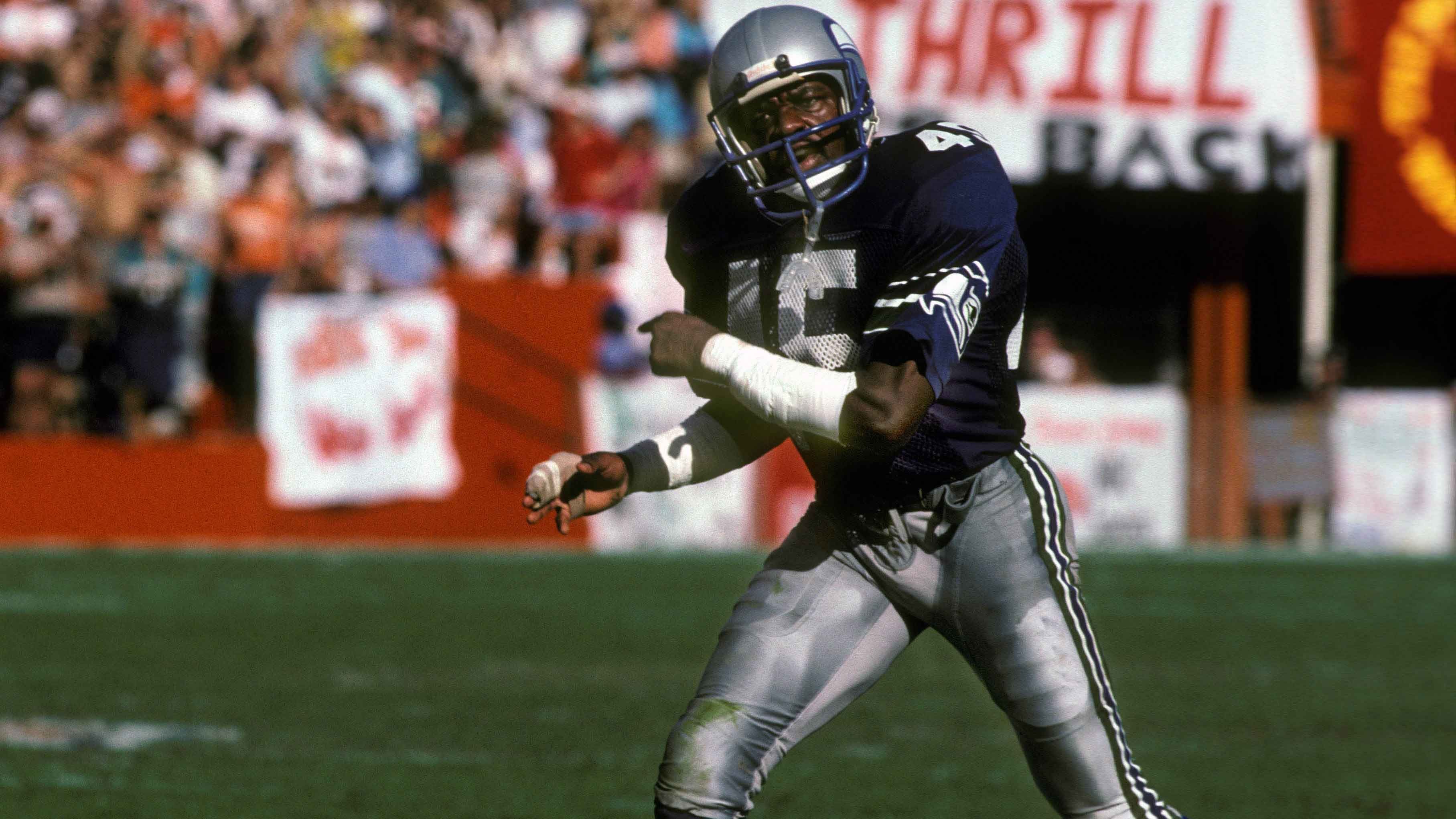 
                <strong>Seattle Seahawks</strong><br>
                &#x2022; Franchise-Rekord (all-time): Dave Brown, 1976-86: 50<br>&#x2022; Franchise-Rekord (eine Saison): John Harris, 1981 und Kenny Easley (im Bild), 1984: 10<br>
              