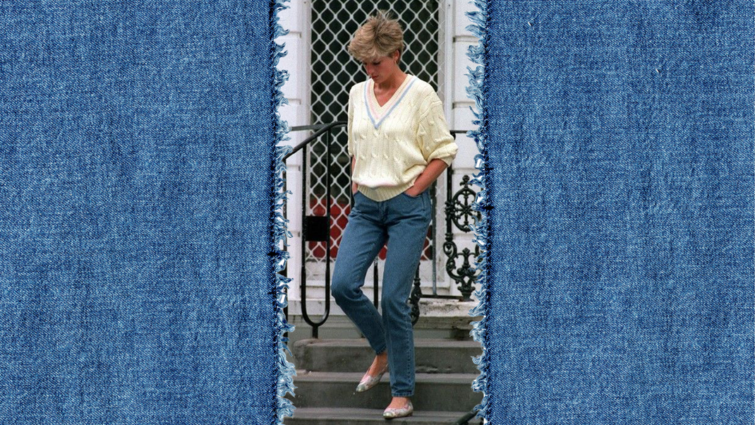 Lady Di, nachdem sie ihren Sohn zu Schule gebracht hat in lässigem Mom Jeans Look