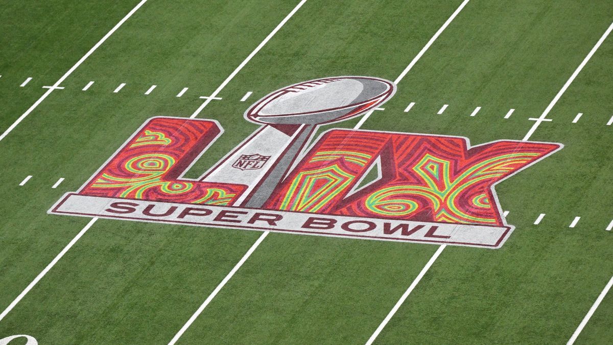 The Super Bowl Logo is seen on the field before the start of Super Bowl LIX between the Philadelphia Eagles and the Kansas City Chiefs at Caesars Superdome in New Orleans on Sunday, February 9, 202...