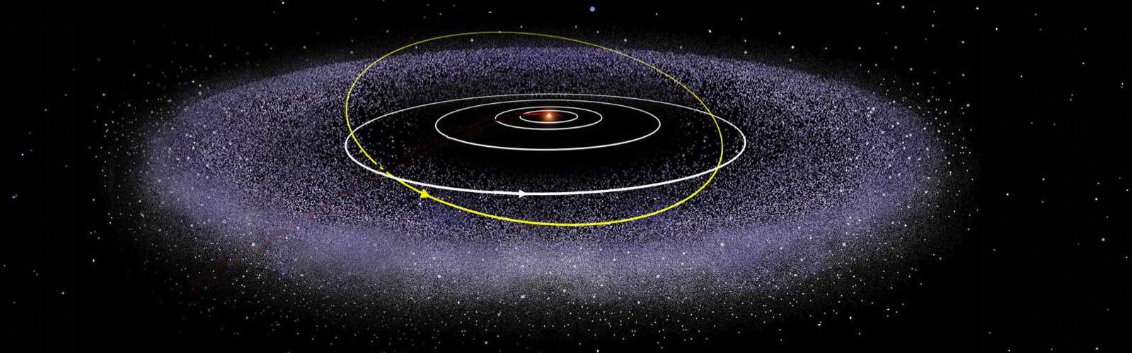 Pluto zieht seine Runden im Kuiper-Gürtel weit hinter Neptun. Dort kreisen Millionen kleinere Himmelskörper in ungewöhnlichen Bahnen und in Eiseskälte um die Milliarden Kilometer entfernte Sonne.