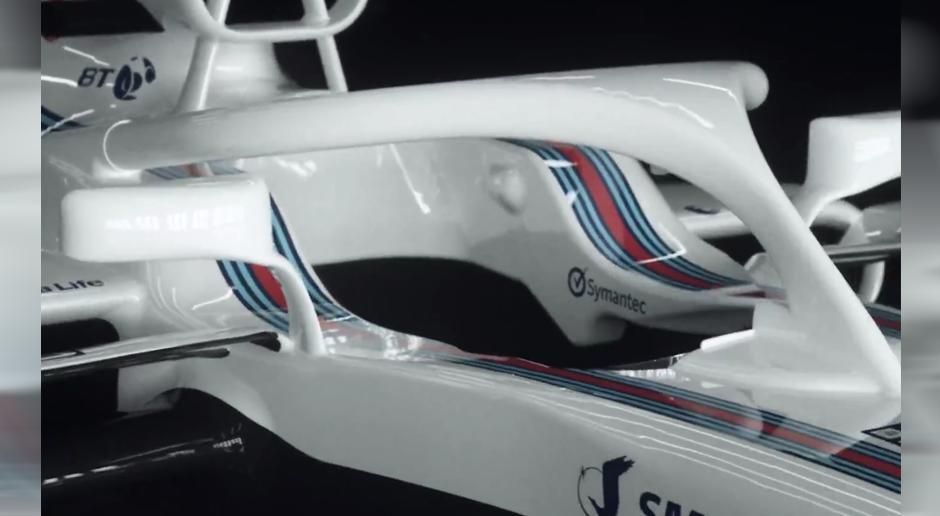 
                <strong>Williams Racing</strong><br>
                Ganz in weiß integriert Williams das neue Halo in den Look des Wagens, das seitlich des Cockpits sowie mittig vor dem Fahrer am Chassis befestigt wird.
              