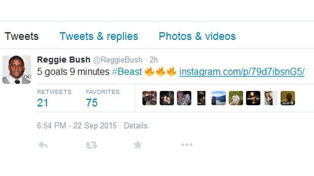 
                <strong>Reggie Bush</strong><br>
                Auch im fernen San Franciso bleibt Lewandowskis außergewöhnliche Leistung nicht unbemerkt. Reggie Bush, Running Back der San Francisco 49ers twittert ein simples "5 goals in 9 Minutes" und vergibt den Hashtag "Beast".
              