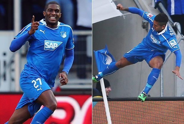 
                <strong>TOP: Hoffenheimer Offensiv-Duo</strong><br>
                Mit 6:2 schießt 1899 Hoffenheim den Europa-Anwärter aus Wolfsburg ab. Überragendes Duo dabei sind Anthony Modeste (l.) und Roberto Firmino (r.), die an drei Toren beteiligt sind und offensiv immer wieder für Unruhe sorgen.
              