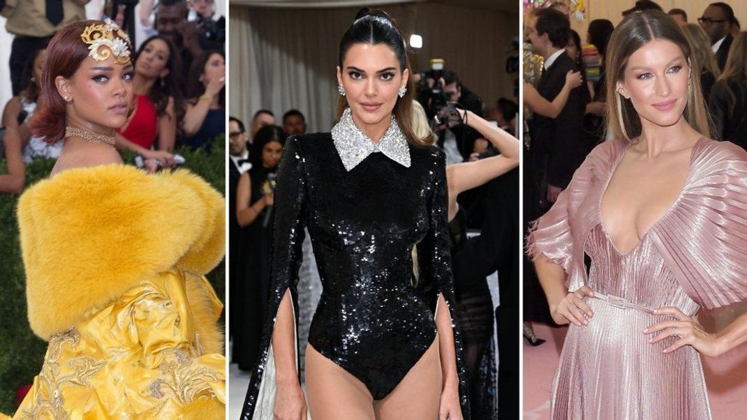 Rihanna (l.), Kendall Jenner (M.) und Gisele Bündchen (r.) sollen bei der diesjährigen Met Gala dabei sein.