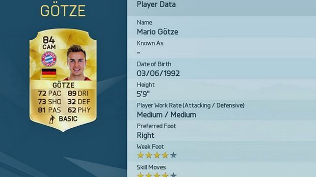 
                <strong>Mario Götze (FC Bayern München)</strong><br>
                Mario Götze: Gesamt-Stärke 84. Der Münchner ist nicht mal Stammspieler beim deutschen Rekordmeister. Mit seiner aktuellen Stärke liegt er gleichauf mit Barcas Ivan Rakitic, der ein überragendes Triple-Jahr gespielt hat. Immerhin wurde Götze im Vergleich zu FIFA 15 abgewertet. ran.de-Wertung: 82 (-2 Punkte).
              