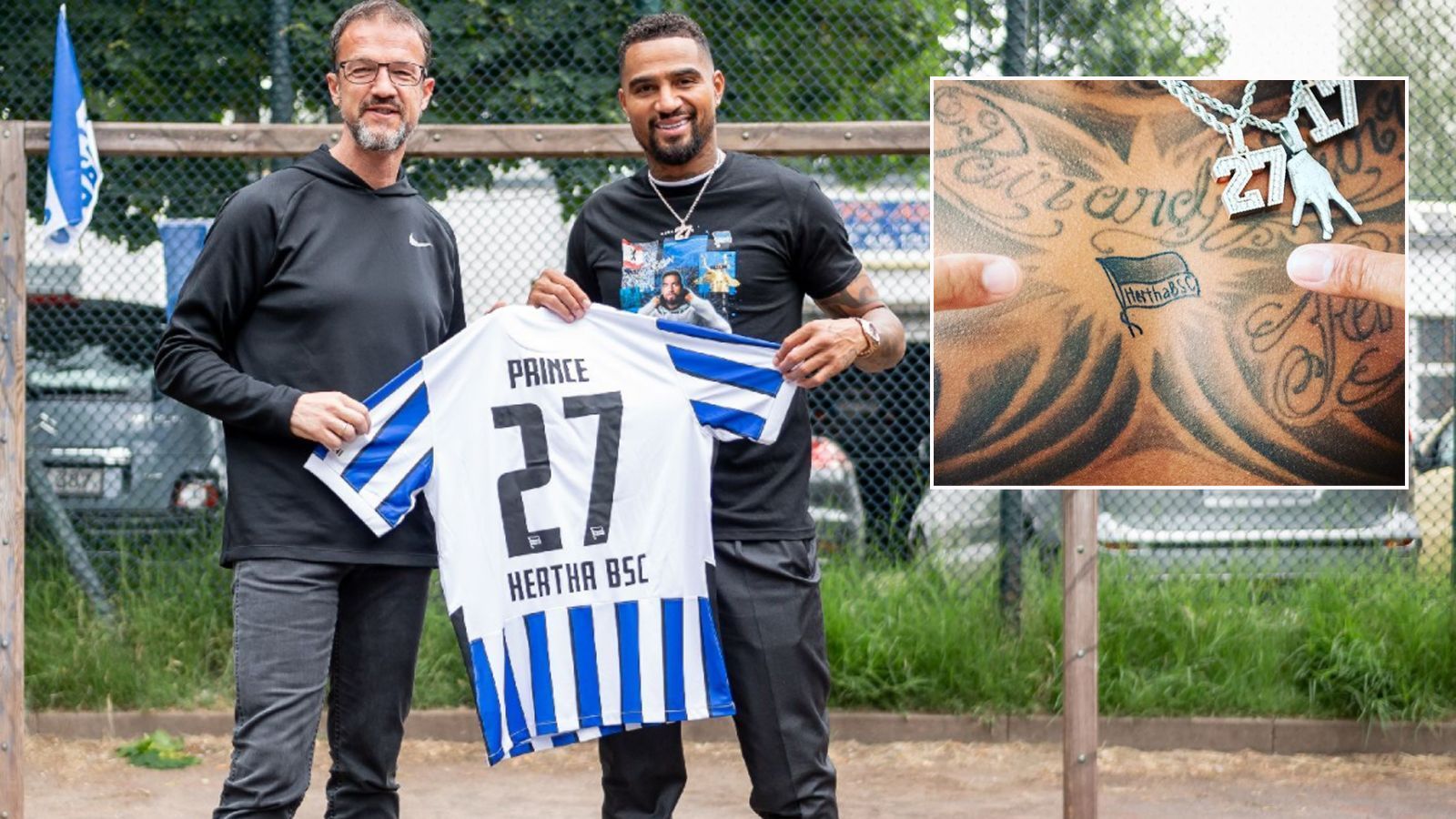 
                <strong>Kevin-Prince Boateng</strong><br>
                Nach 14 Jahren kehrt Kevin-Prince Boateng im Sommer 2021 zurück zu seinem Jugendverein Hertha BSC. Die Liebe des 34-Jährigen für seine Berliner geht schon jetzt unter die Haut. Er trägt das Vereins-Emblem der Hertha als Tattoo auf der Brust. "HA HO HE", schrieb Boateng zu seinem Instagram-Post mit dem Brust-Tattoo. Zuletzt kickte der routinierte Mittelfeldmann in Italiens Serie B beim Klub von Silvio Berlusconi, dem AC Monza. 
              