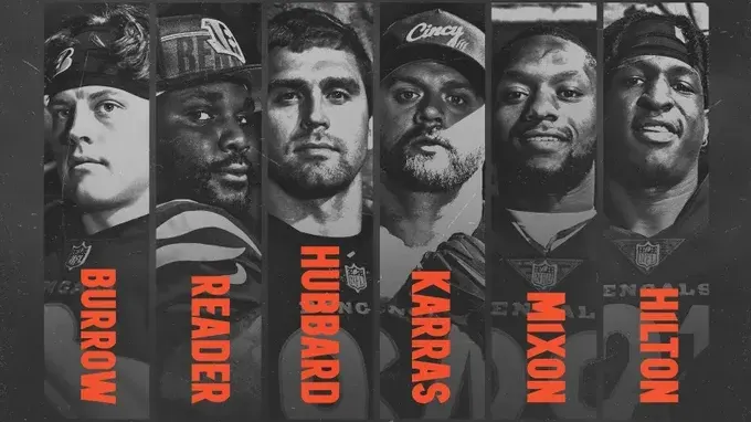 <strong>Cincinnati Bengals</strong><br>QB Joe Burrow, DL D.J. Reader, DE Sam Hubbard, OL Ted Karras, RB Joe Mixon, CB Mike Hilton