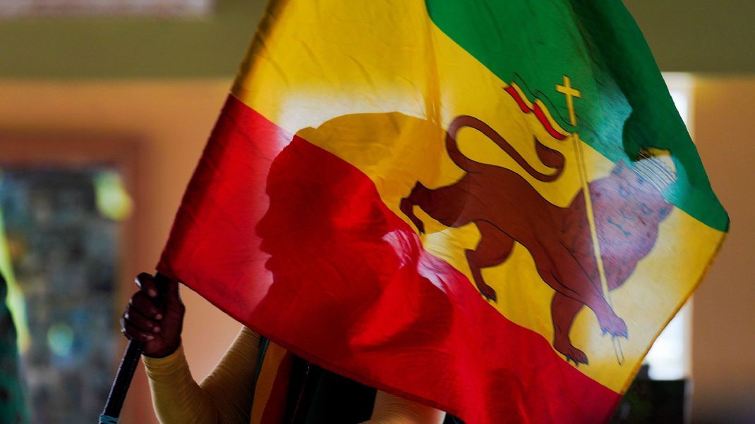 Eine Rastafari-Flagge mit den typischen Farben und dem Löwen.