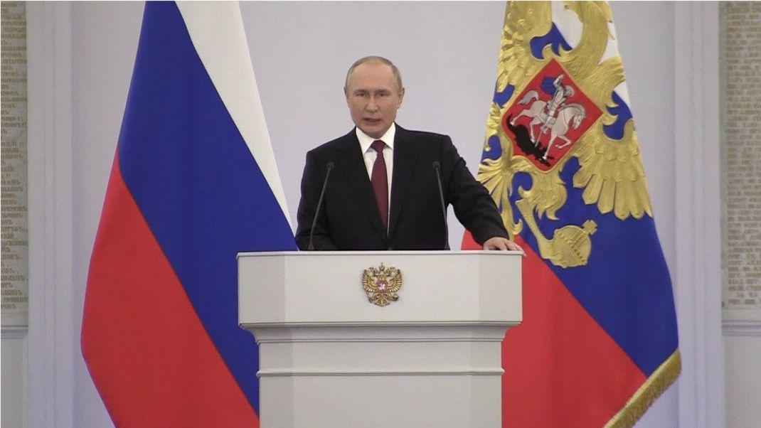 Der russische Präsident Wladimir Putin bei einer Ansprache im Kreml.