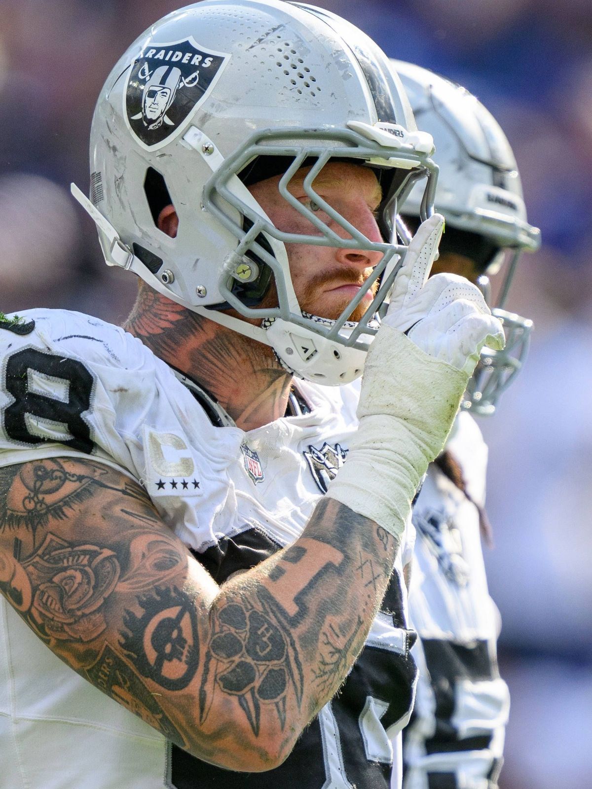 NFL, American Football Herren, USA Las Vegas Raiders at Baltimore Ravens Sep 15, 2024; Baltimore, Maryland, USA; Las Vegas Raiders defensive end Maxx Crosby (98) celebrates after a sack during the ...