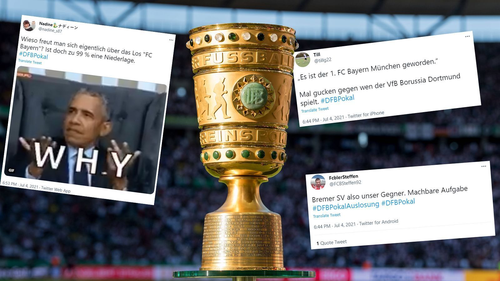 
                <strong>Netzreaktionen zum Bayern-Los</strong><br>
                Der FC Bayern München bekommt es in der ersten Pokalrunde mit dem Fünftligisten Bremer SV zu tun. Sportlich ein vermeintlich einfaches Los für den Rekordmeister. Da sorgte die Benennung als "1. FC Bayern München" bei der Übertragung der Auslosung unter den Bayern-Fans für mehr Aufsehen.
              