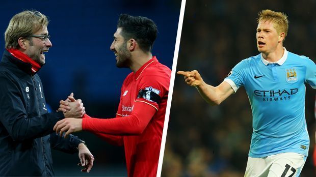 
                <strong>Emre Can (FC Liverpool) und Kevin De Bruyne (Manchester City)</strong><br>
                ... mit Emre Can (FC Liverpool) und Kevin De Bruyne (Manchester City) zwei weitere Ex-Spieler aus der Bundesliga ins englische Geschehen ein. Während De Bruyne am Dienstag mit seinem Team ein schweres Spiel gegen die Überraschungsmannschaft Leicester City erwartet, trifft Can mit Trainer Jürgen Klopp auf den AFC Sunderland. Vielleicht geht der Lauf der Exportschlager dann ja weiter ...
              