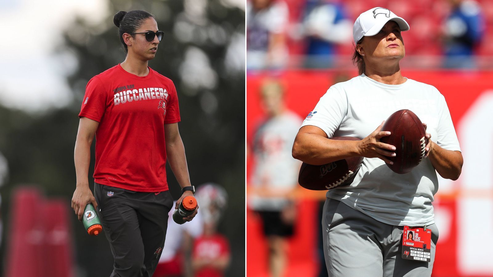 
                <strong>Maral Javadifar und Lori Locust (Tampa Bay Buccaneers)</strong><br>
                Bei den Tampa Bay Buccaneers stehen derzeit zwei Trainerinnen im Coaching Staff. Maral Javadifar (li.) ist als Assistant Strength and Conditioning Coach tätig, Lori Locust (re.) arbeitet als Assistant Defensive Line Coach.
              