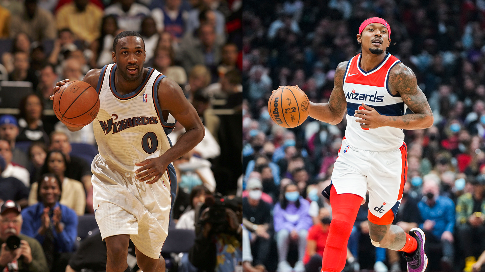 <strong>Washington Wizards: Gilbert Arenas (l.) &amp; Bradley Beal</strong><br>Punkte: 60<br>Jahr und Gegner: 2006 vs. Los Angeles Lakers (Arenas), 2021 vs. Philadelphia 76ers (Beal)