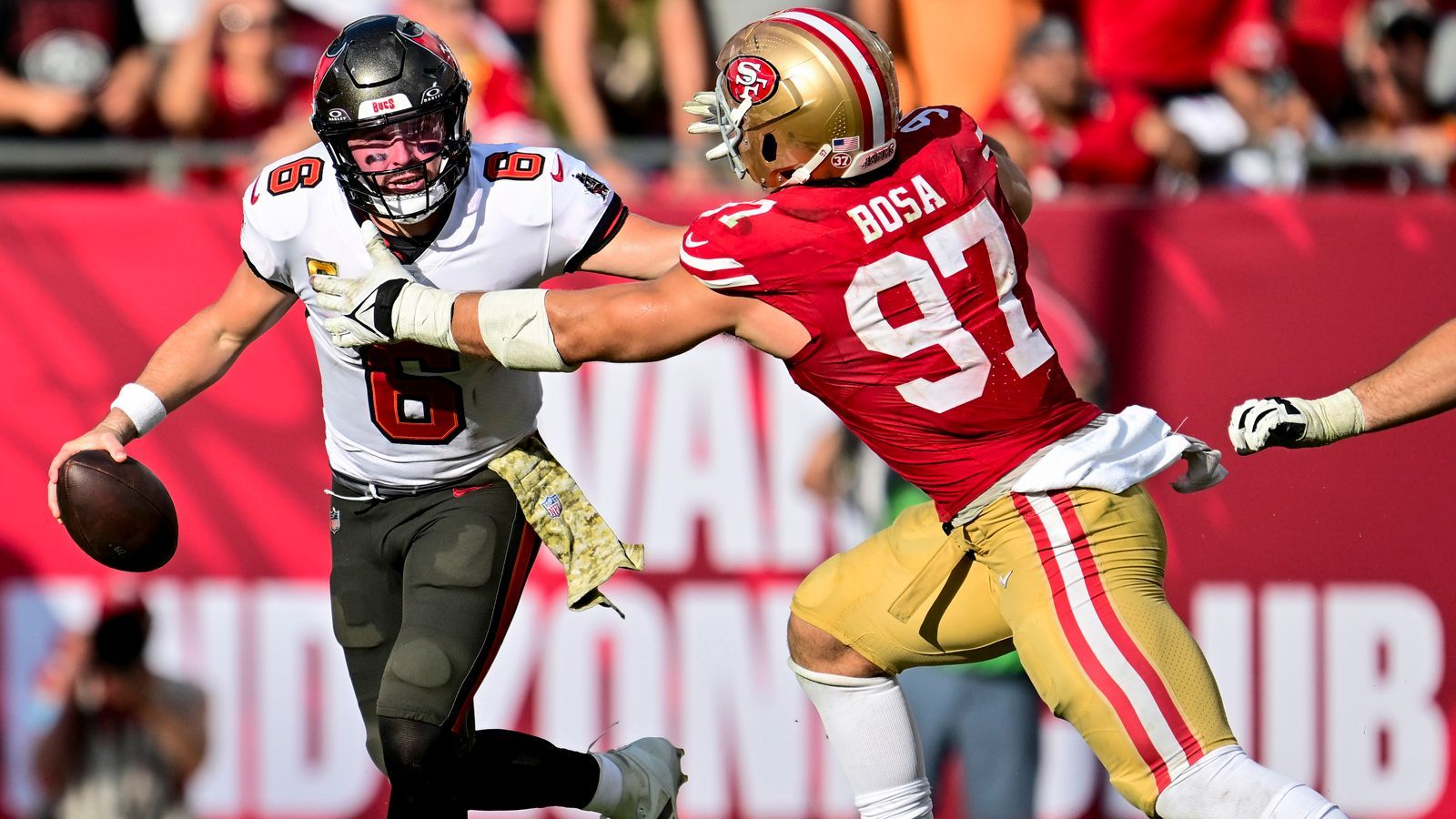 <strong>Platz 9 (geteilt): Baker Mayfield</strong><br>Team: Tampa Bay Buccaneers<br>Anzahl der Spiele: 17<br>Sacks: 40