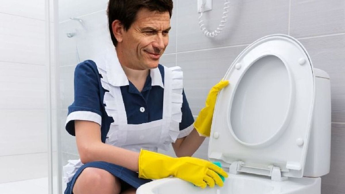 Fotomontage: Toto Wolff schrubbt eine Toilette