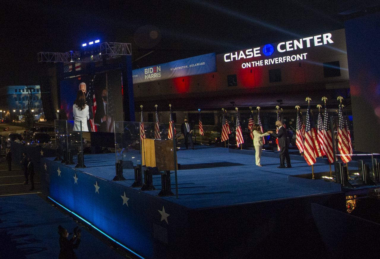 USA, Wilmington am 8. November: Joe Biden und Kamala Harris feiern den Sieg bei der US-Wahl 2020.