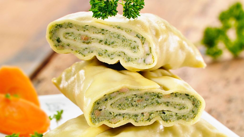 Gewickelte Maultaschen mit Kalbfleischfüllung