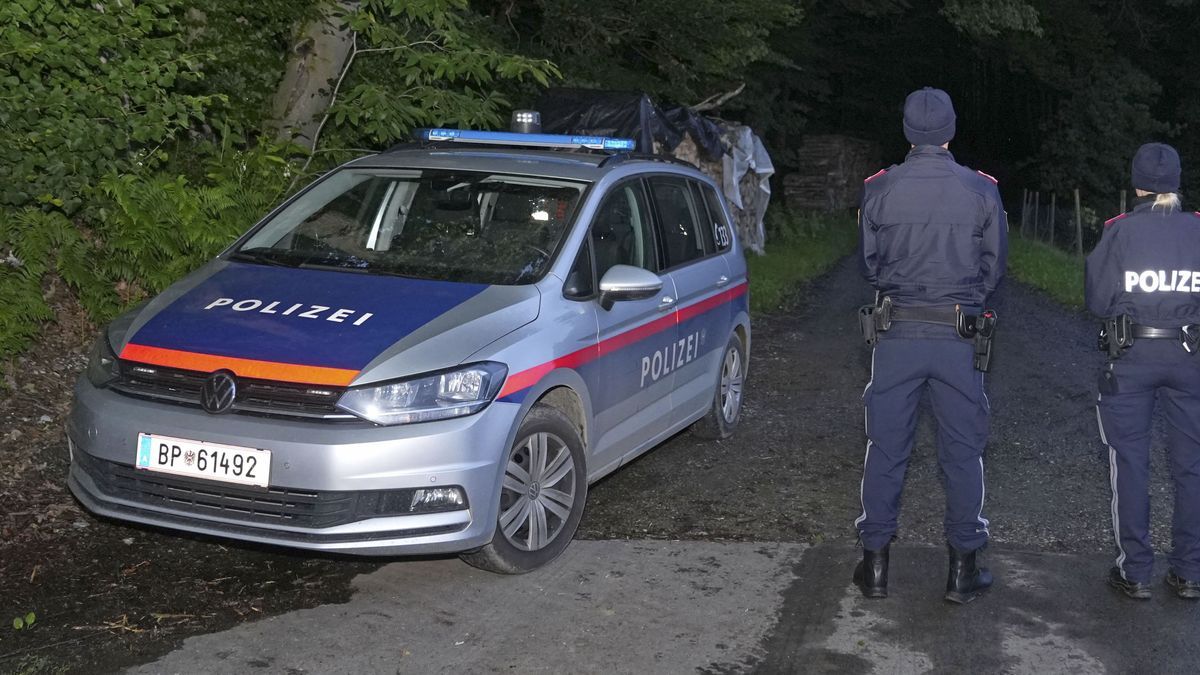  Österreich, St. Marein bei Graz: Polizei ist bei einem Murenabgang in einem Wald in St. Marein bei Graz im Einsatz. In der Nähe vo