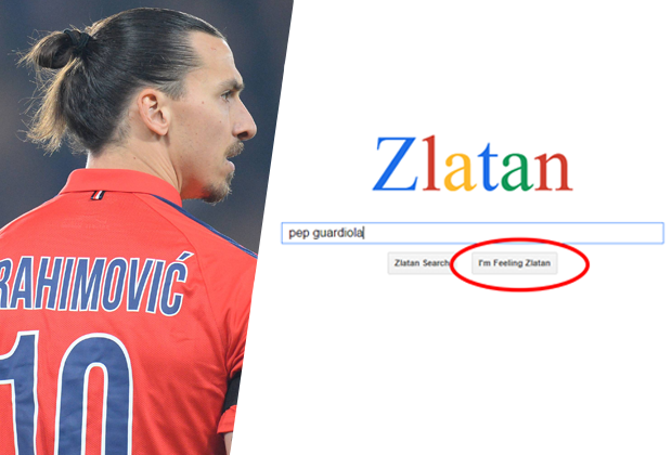 
                <strong>Ibras neue Suchmaschine </strong><br>
                Gibt man einen beliebigen Suchbegriff ein und klickt auf "I'm Feeling Zlatan", wird man automatisch auf Ibrahimovic' englische Wikipedia-Seite weitergeleitet. 
              