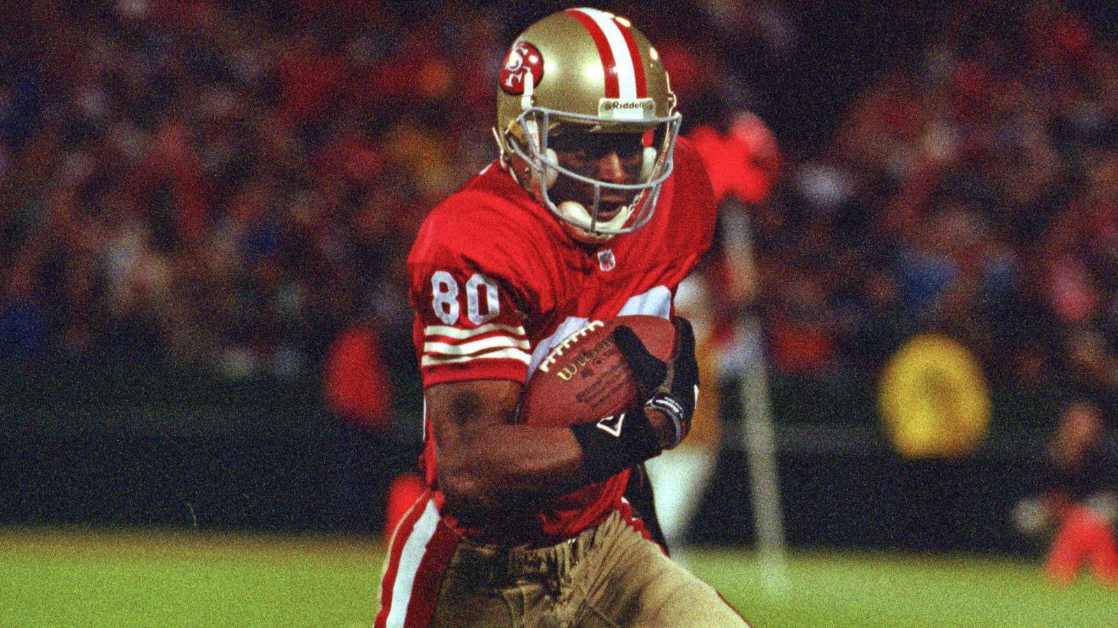 <strong>80: Jerry Rice</strong><br>Teams: San Francisco 49ers, Oakland Raiders, Seattle Seahawks<br>Position: Wide Receiver<br>Erfolge: Pro Football Hall of Famer, dreimaliger Super-Bowl-Champion, zweimaliger NFL Offensive Player of the Year, zehnmaliger First Team All-Pro, 13-maliger Pro Bowler<br>Honorable Mentions: Steve Largent, Cris Carter, Kellen Winslow