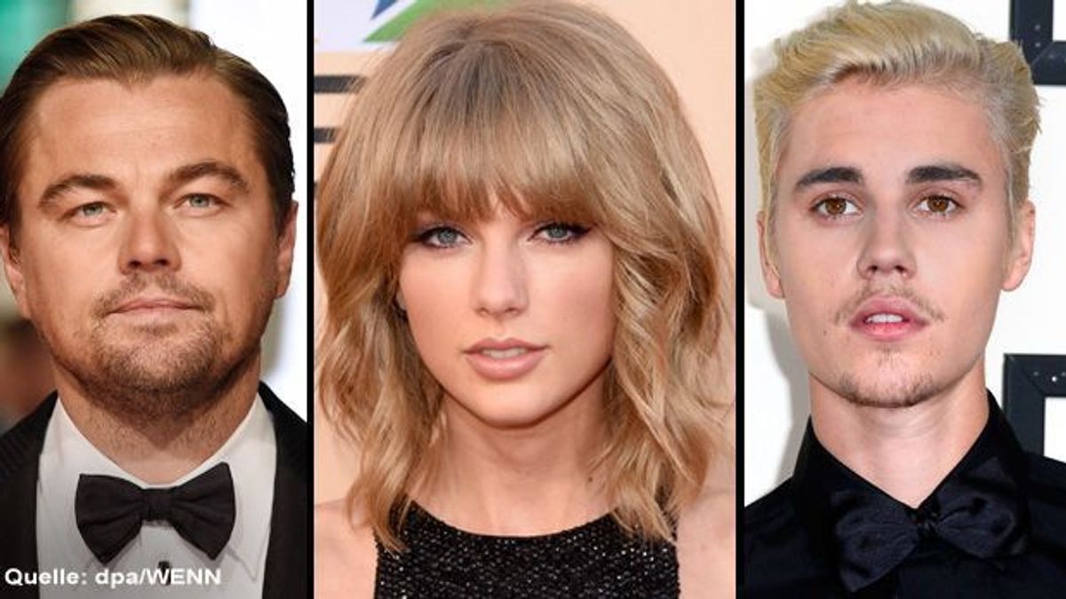 Collage mit Leonardo DiCaprio, Taylor Swift und Justin Bieber