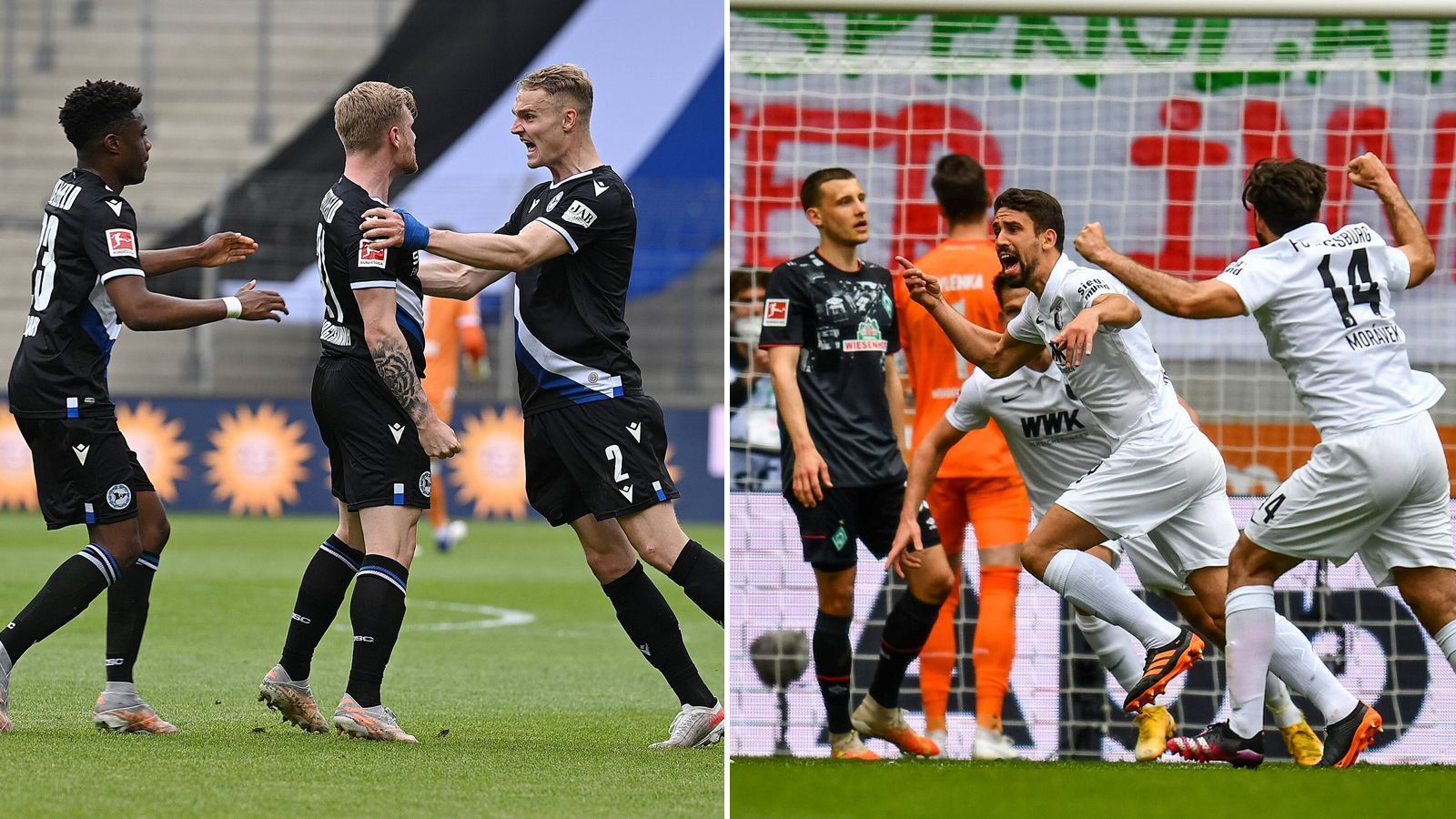 
                <strong>So lief der Abstiegskampf am 33. Spieltag</strong><br>
                Durch den 2:0-Sieg über Werder Bremen ist Augsburg gerettet, auch die Hertha darf jubeln. In Bielefeld wird trotz guter Leistung gezittert, Köln braucht nun ein Wunder. So lief der 33. Spieltag im Abstiegskampf.
              