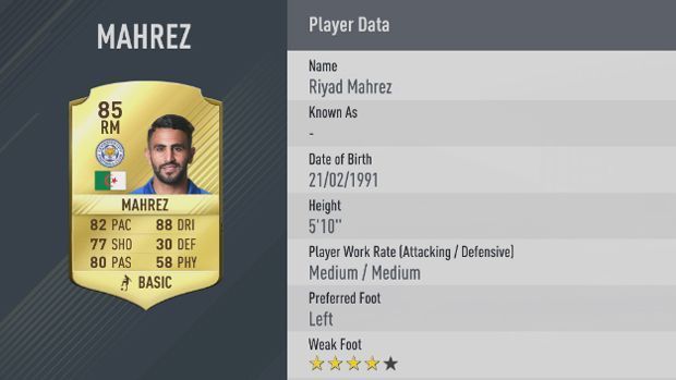 
                <strong>Riyad Mahrez (Leicester City)</strong><br>
                Riyad Mahrez (Leicester City) - Dribbelstärke: 88
              