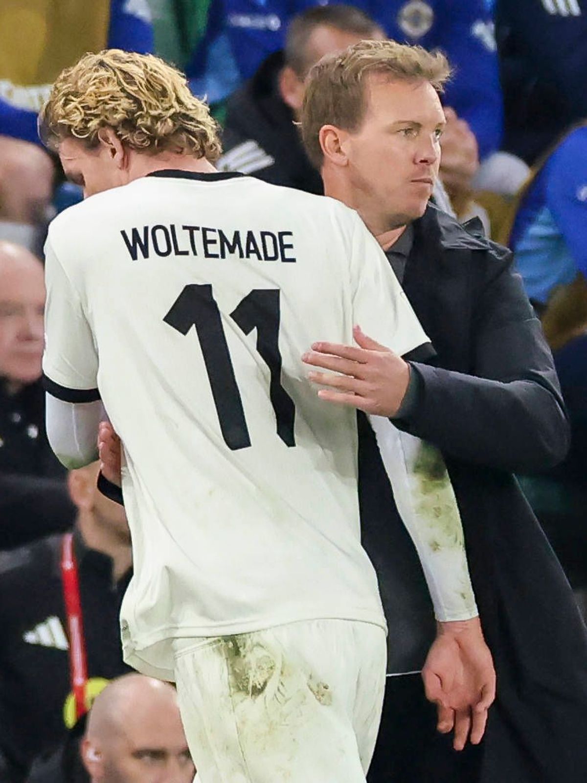 Bundestrainer Julian Nagelsmann (Germany) und Nick Woltemade (Germany) jubeln, FIFA World Cup, WM, Weltmeisterschaft, Fussball 2026 Qualifier, Northern Ireland v Germany, Windsor Park am 13. Octobe...